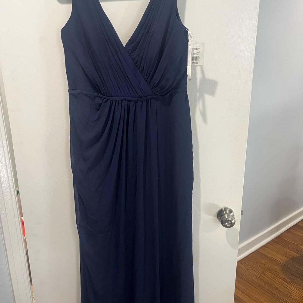 David's Bridal Blue Sleeveless Wrap Maxi Dress